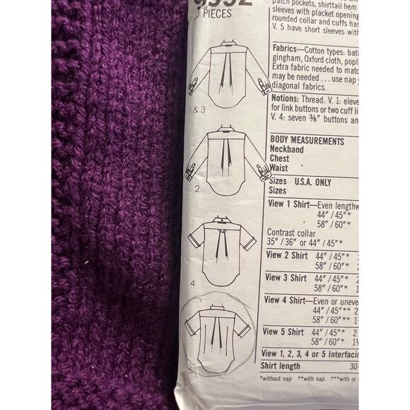 Butterick sewing pattern 9592 Mens button down shirt size 42 46 - Picture 5 of 7